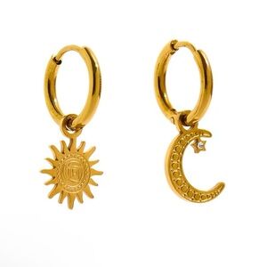 Star Moon Asymmetry Drop Stainless Steel Gold Color Texture Hoop